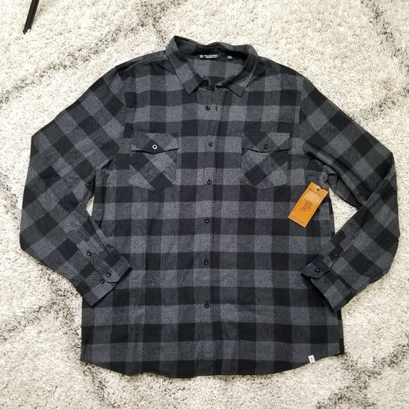 NWT Branded Bills Black and Grey Long Sleeve Button Down Flannel Plaid S… - Picture 1 of 6